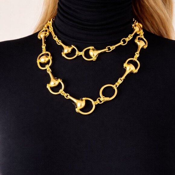 Vintage 1980 Equestrian Horsebit Chain Adjustable Statement Necklace / Belt